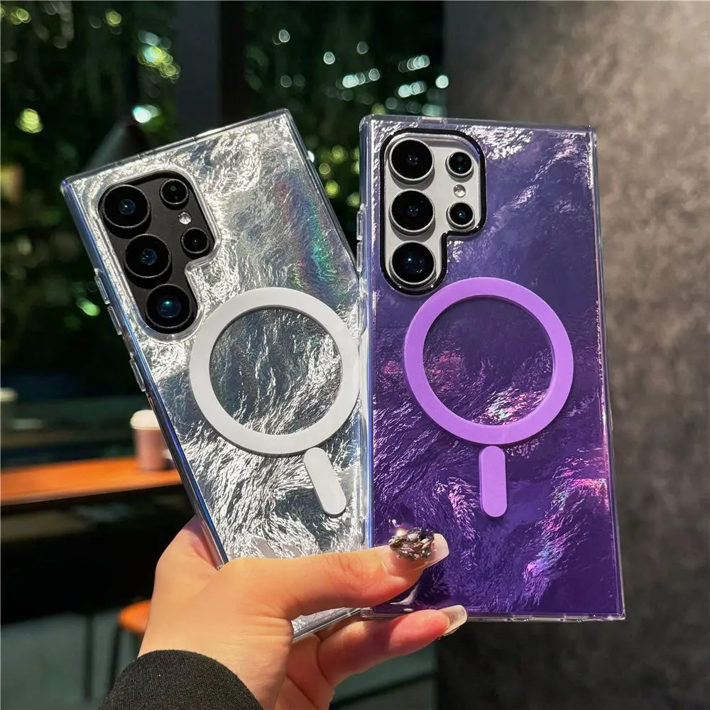 Luxury Colorful Gradient Glacier Pattern Magnetic RIng case Anti Drop Mobile TPU PC Phone case for Samsung S25 S24 S23 S22