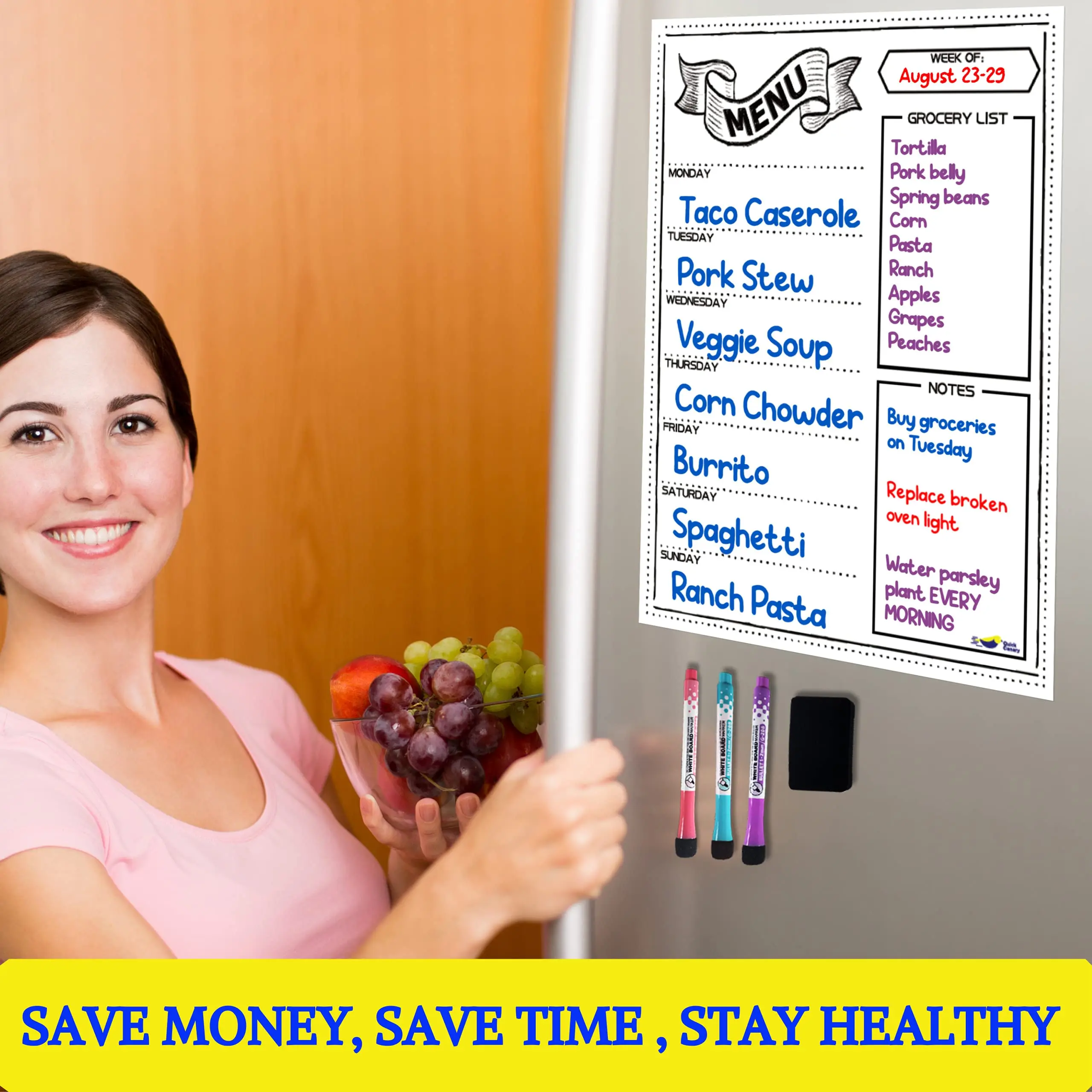 Magnetic Dry Erase Weekly Meal Planner And Grocery List Notepad ...
