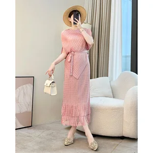 Miyake's Summer High-End and Stylish Fringed Skirt Bat-Sleeve Top Plus-Size Casual Two-piece Set for Women