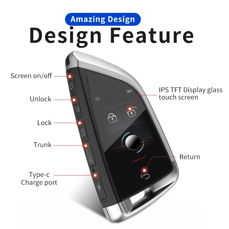 Smart LCD Car Key Upgrade Keyless USB Chargeable Large Battery Universal English Remote Key Fob