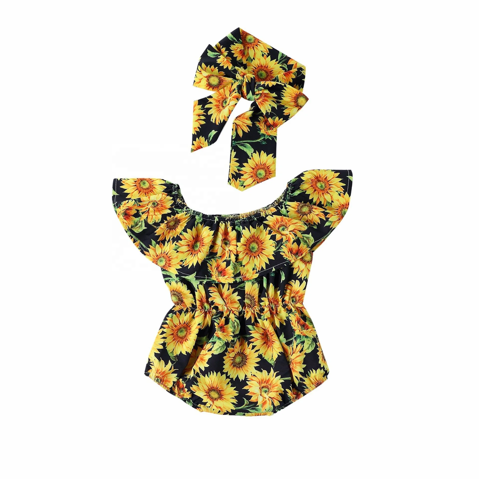 повязка на голову для малышей; Комплект из 2 предметов; Комбинезон с цветочным рисунком; Одежда для девочек; Комбинезон