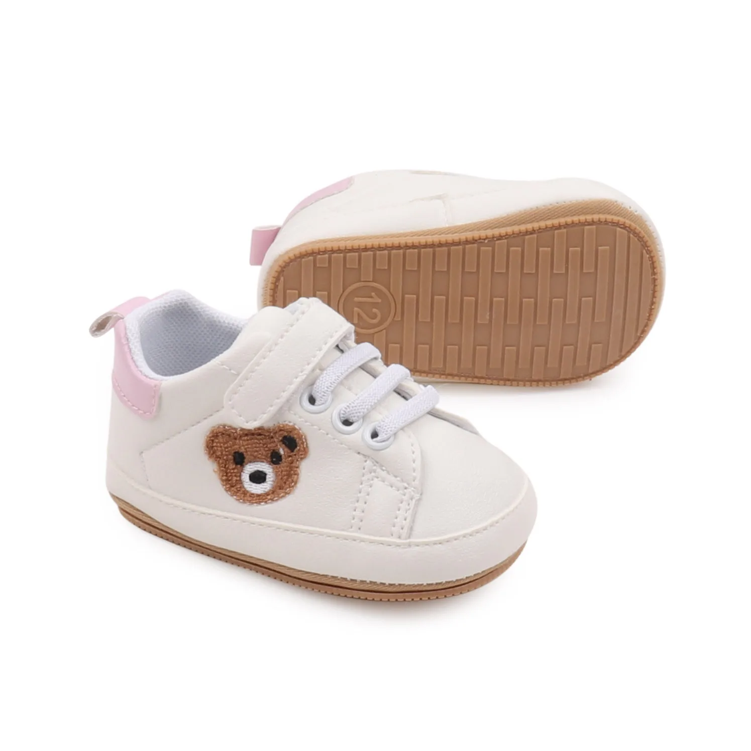 Cute Plush Bear Pattern Decoration Baby Soft Soled Non-slip Toddler Small White Shoes supplier