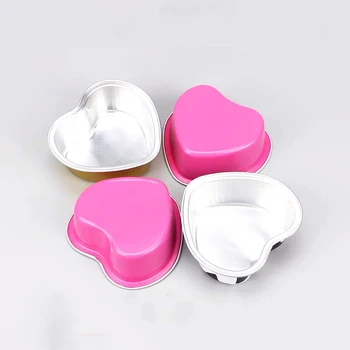 Laixin New Mold Colorful Aluminum Foil Heart Shape Food Cake Packing Containers 100pcs