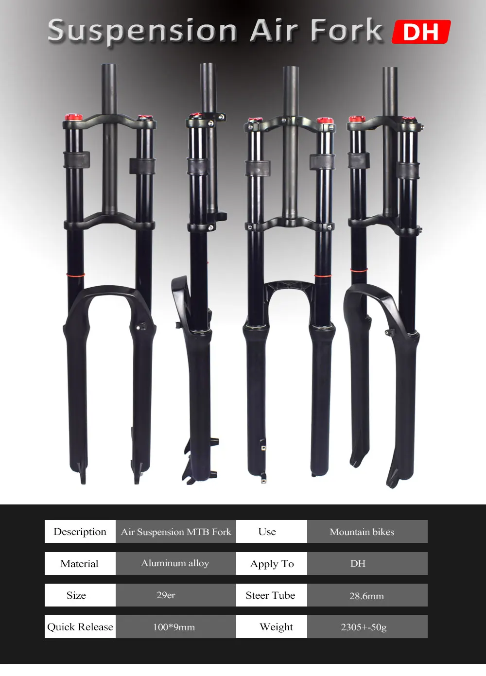 29er Downhill Fork Suspension Travel 170mm Suspension Fork With 100*9mm