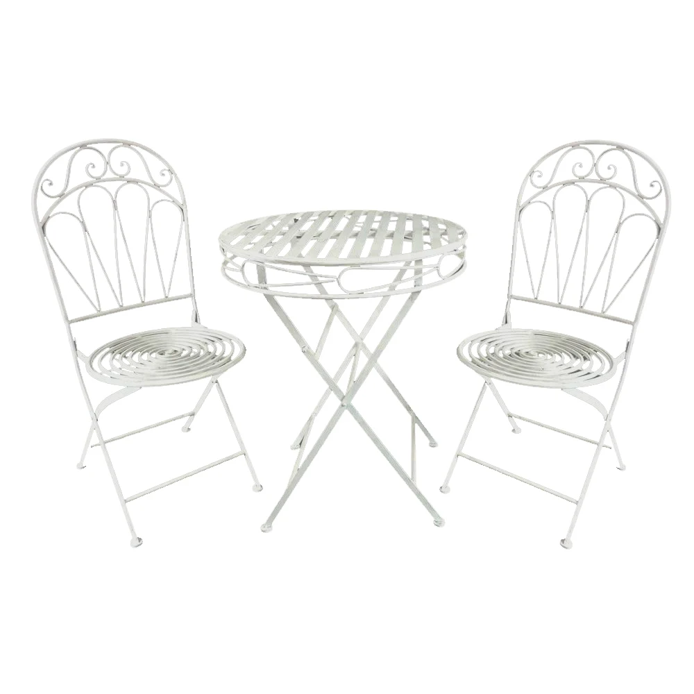 Factory Price  Wrought Iron Foldable Patio Table and Chairs Bistro Set  Furniture for Garden