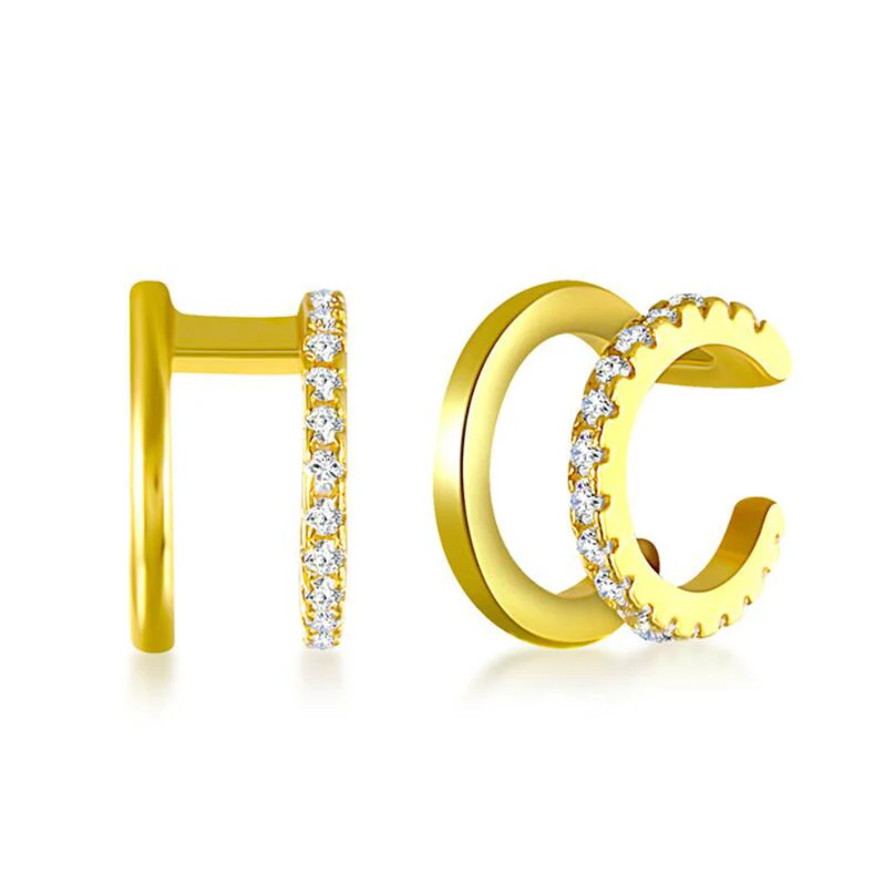 Wholesale Simple 925 Silver Earrings Jewelry Mini Couple Wire Line Double Band Micro Pave CZ Ear Cuff Earrings