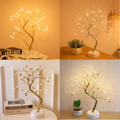 36 LED Pearl Tree Light USB and Battery Touch Switch Tabletop Artificial Bonsai Mini Tree Light Home Decor Shimmer Tree Lamp