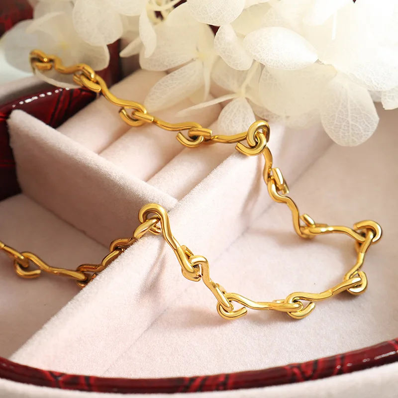 18k Gold Plating Stainless Steel Hook Chains Necklace Non Tarnish Titanium Steel Chains Bracelet