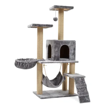 Large Multi-level Cat Trees & Scratcher with Hammock Luxury Wood Pet Cat Tree Tower
