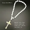 Gold cross+Silver Jesus -White beads