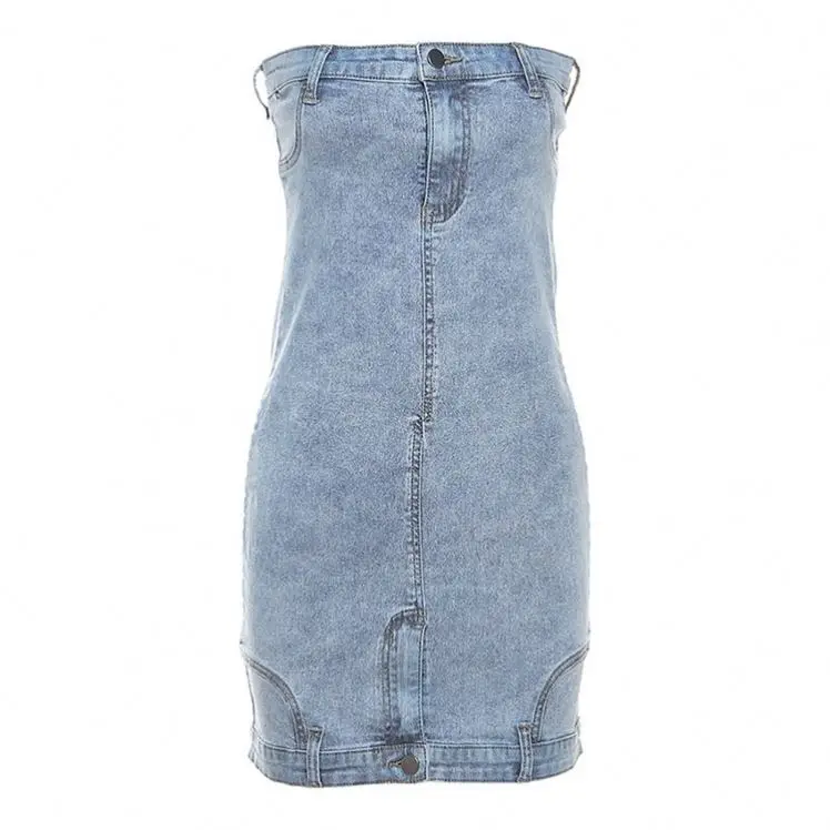 Custom Strearwear High Quality Vintage Strapless Denim Mini