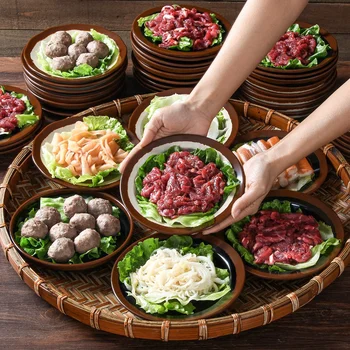 A5 Melamine Commercial Serving Plate Nostalgic Retro Old-Fashioned Hot Pot Tableware Plate with Modern Design Style