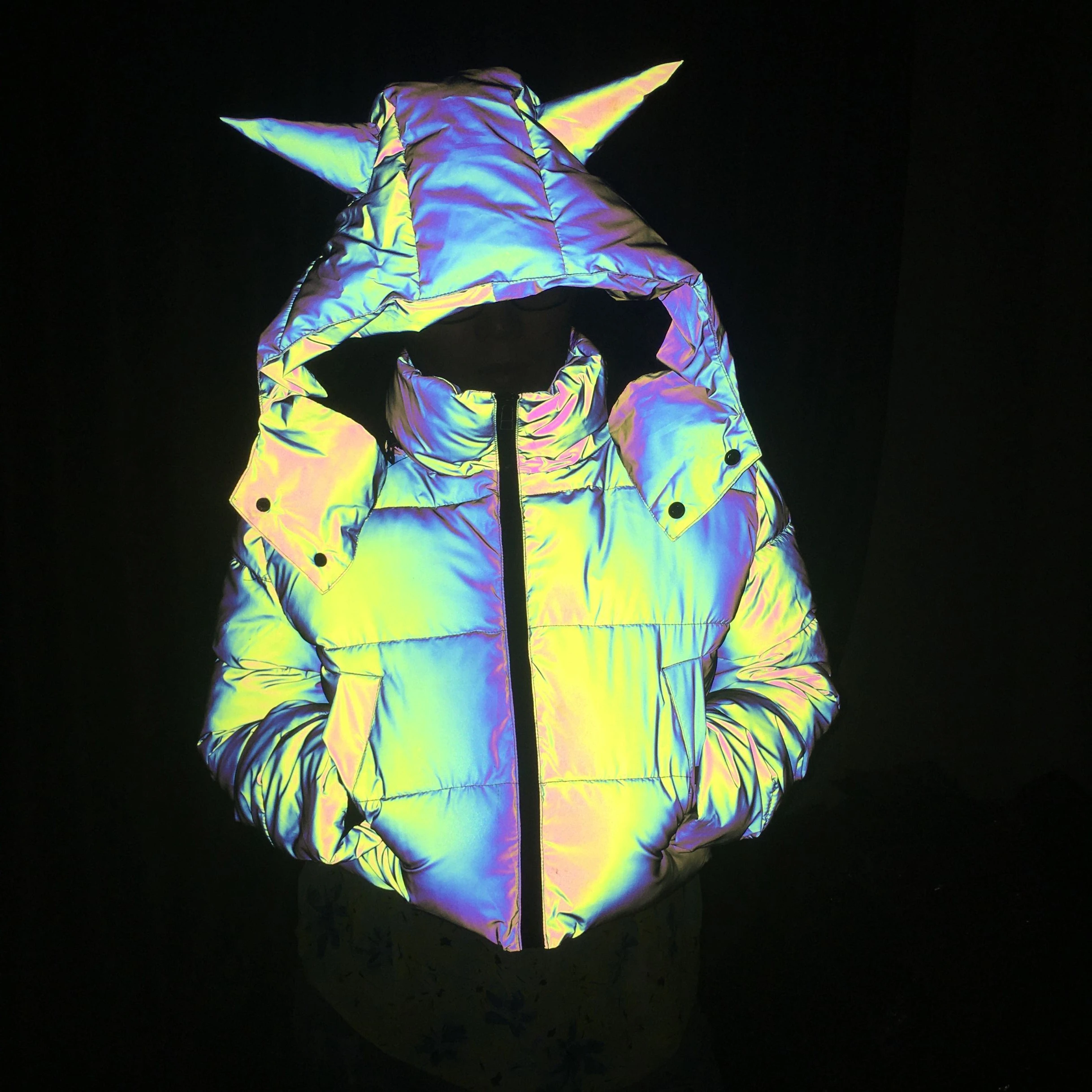 Looking for this iridescent jacket that reflects at night. Or a