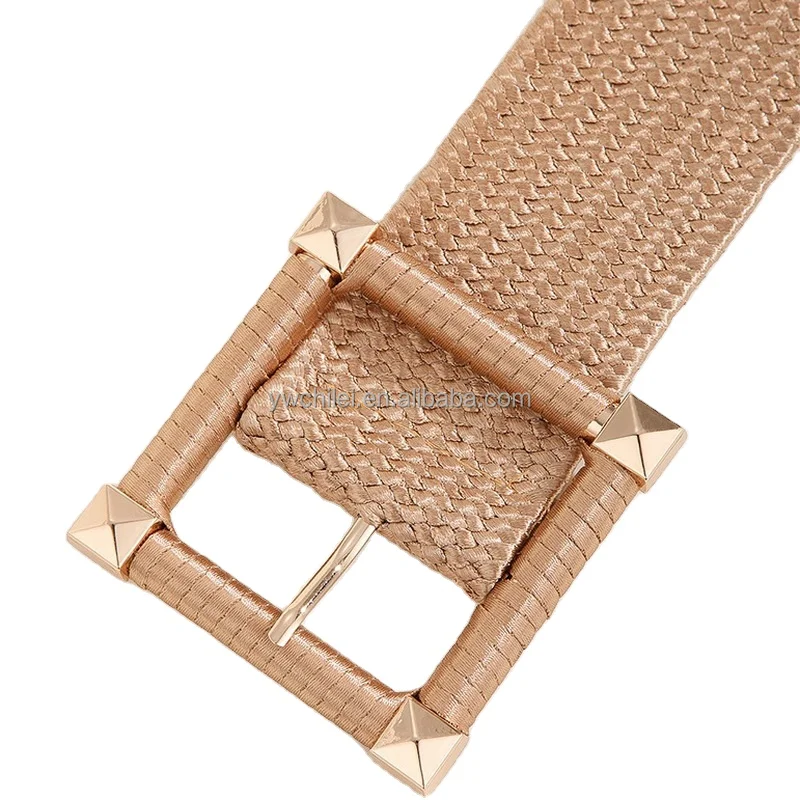 Michael Kors Woven Straw and Leather Stretch Belt Michael Michael Kors Leather Poly Stretch Straw Tan Woven  main image 3