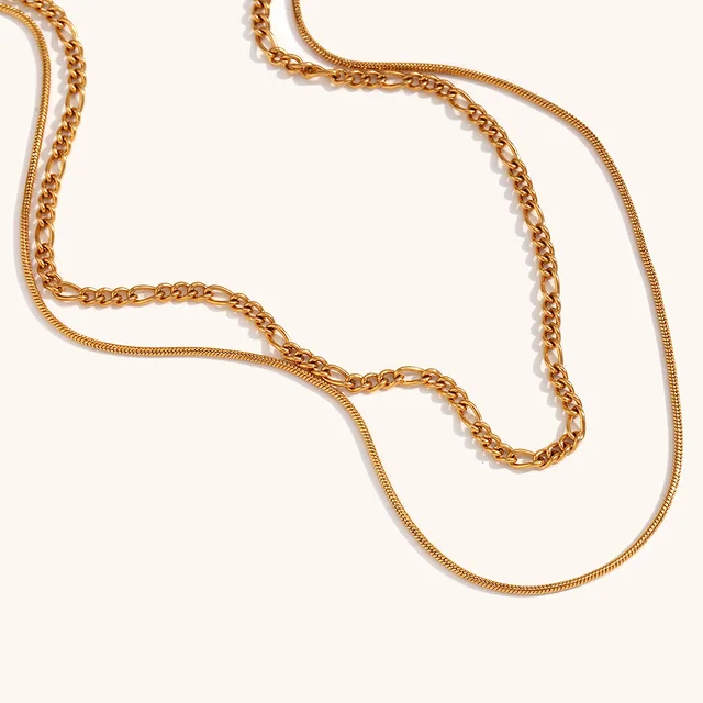 Hot double figaro chain round snake chain necklace stainless steel gold-plated hip hop layers necklace for women