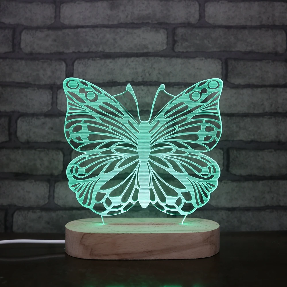 Good Looking Butterfly Acrylic Design Wooden Base Table Lamp Home Decor ...