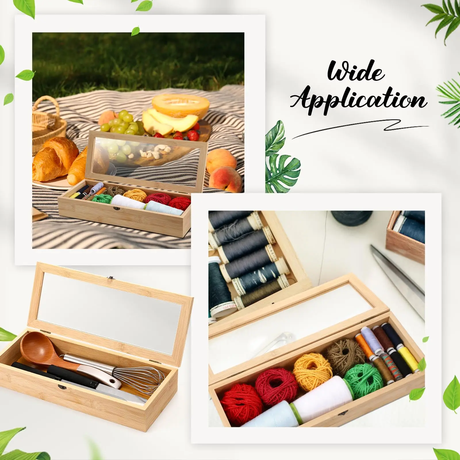 product bamboo kitchen utensil storage box with clear lid silverware flatware organizer for cutlery-11