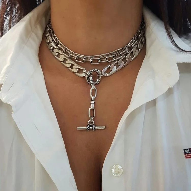 Collier Ras De Cou En Acier Inoxydable - Fermoir T 'Toggle' Argenté - Longueur 40 Cm - Neuf