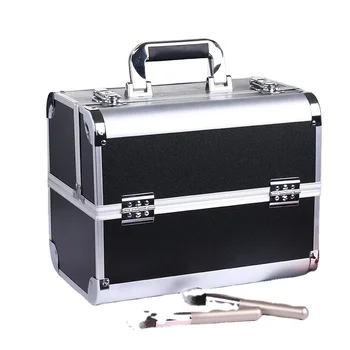 Aluminum Makeup Case Vanity Case Hard Suitcase Nails Polish Box with Trays Big Storage Travel Customize Open for Salon Black