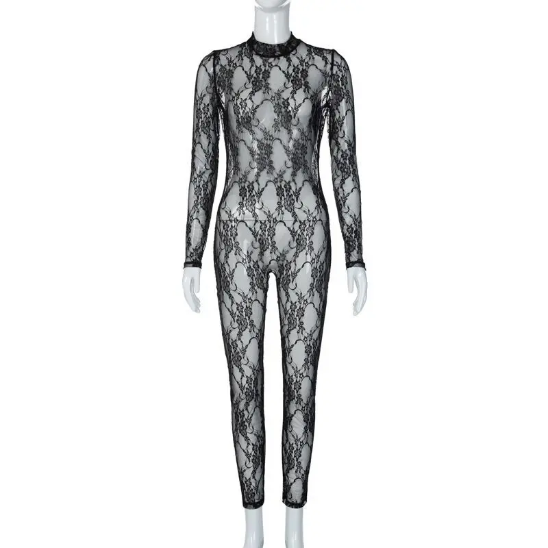 Sexy Mesh See Through Women's Jumpsuit 2022 New Fashion Lace Patterned ...
