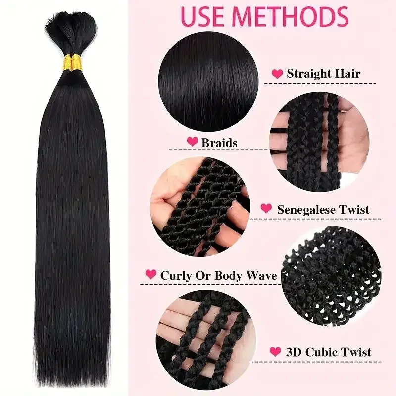 Straight Brazilian Virgin Human Hair Bulk for Braiding No Weft Braids Natural Black_voghion.com