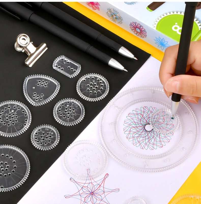 1Set Spirographs Drawing Toy Set Interlocking Gears Wheels Painting Drawing  Accessories Creative Educational Toys Kids Gifts