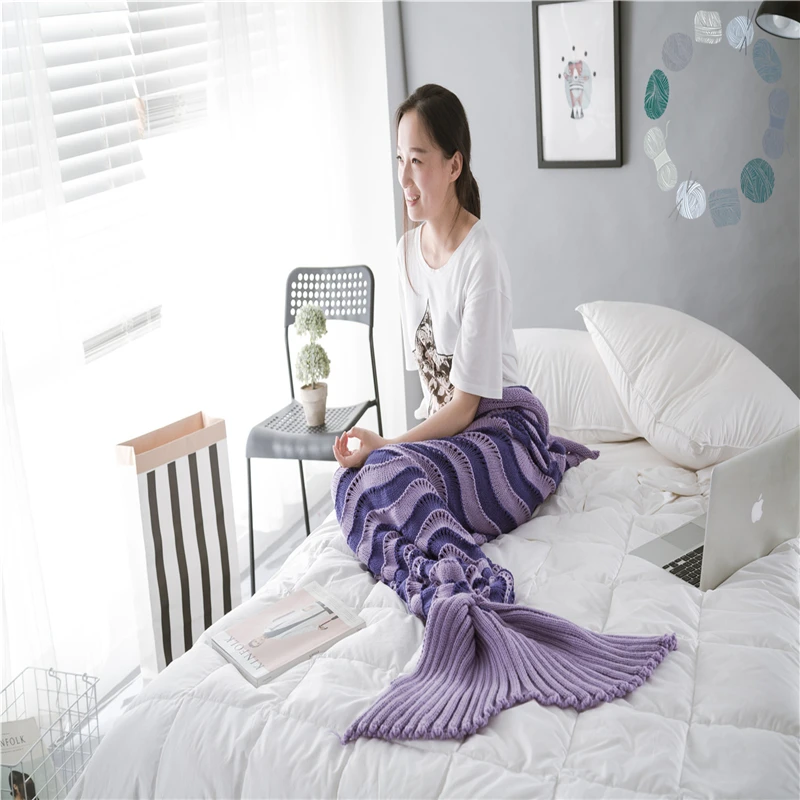 Bl Creative Gift Knit Womens Girls Crochet Adulto Tricô Sereia 100% Acrílico Lançamento Babi Blanket