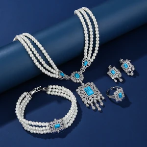Classic Brass Jewelry Set with Zircon and Rhodium Plating Women's Wedding Engagement Gift & Party Rings