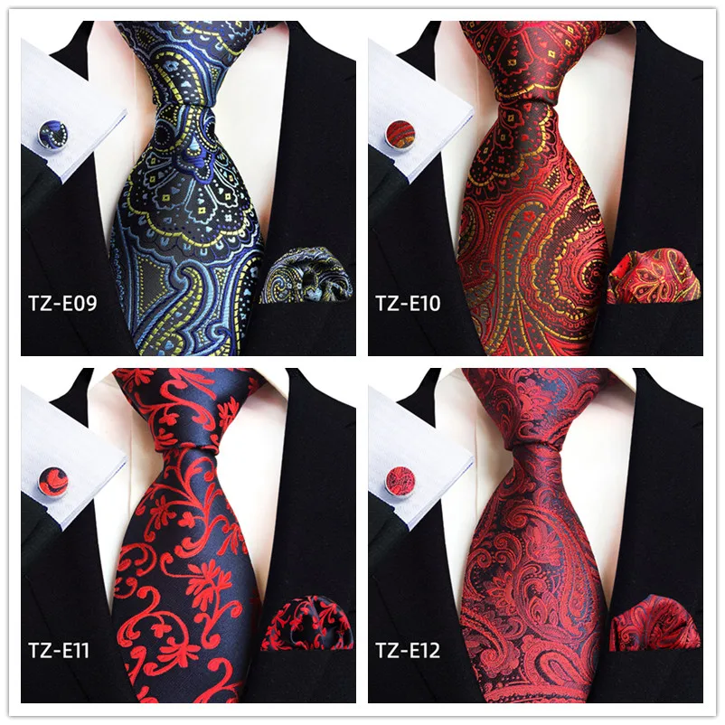 Golden Luxury Mens Tie Set Paisley Necktie Pocket Square Cufflinks