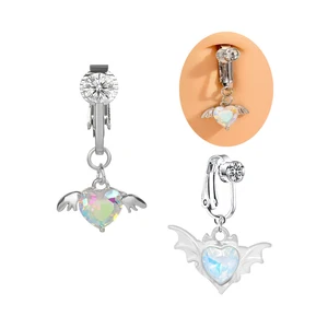 Fake Belly Button Ring Non Piercing Heart Dangle Clip on Navel Piercing Fashion Body Jewelry Wholesale