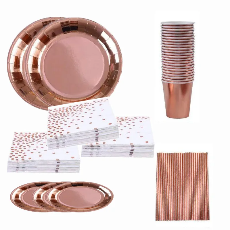 Custom Rose Gold Paper Cups Paper Plates Napkins Wedding Party ...