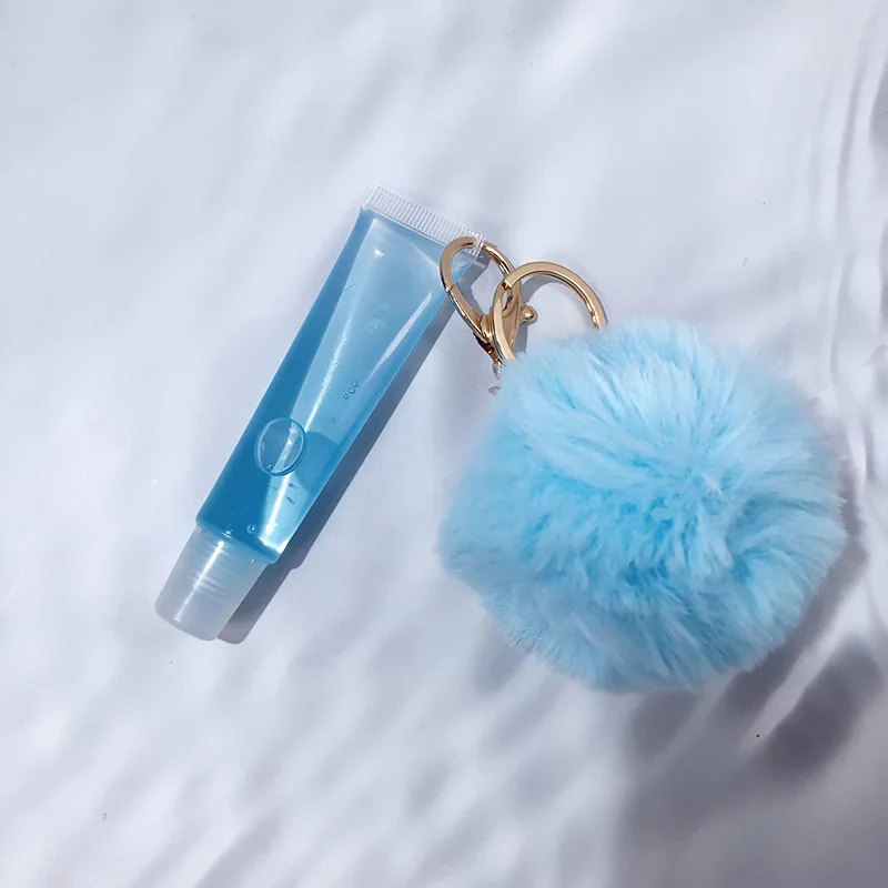 Source Hot Sale Key Chain Pom Pom Puff Ball Fruit Mint Lip Oil