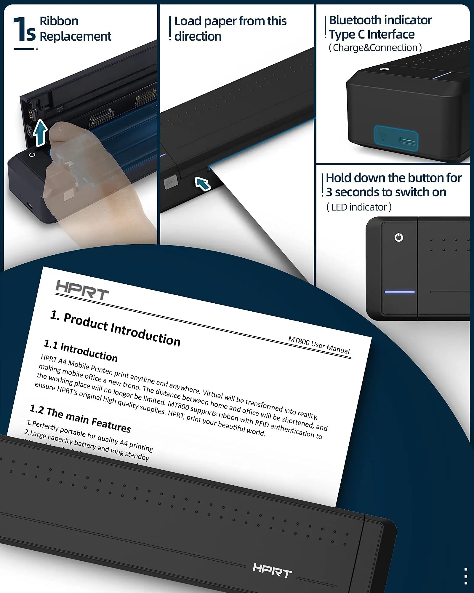 Hprt China Manufacturer Original No Ink Printers Thermale Polono Mt800