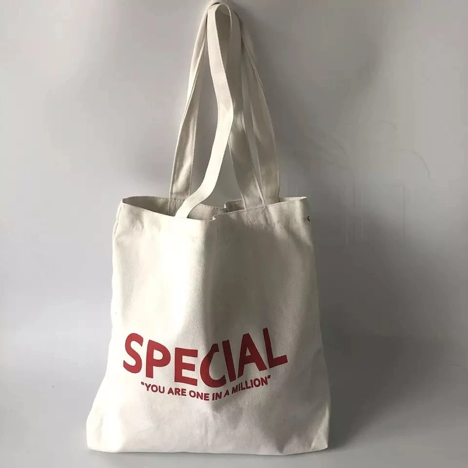 Can Add Your Own Logo Printed Dust Proof Natural Semi White Cotton Canvas Custom Drawstring Tote Bag for Shopping