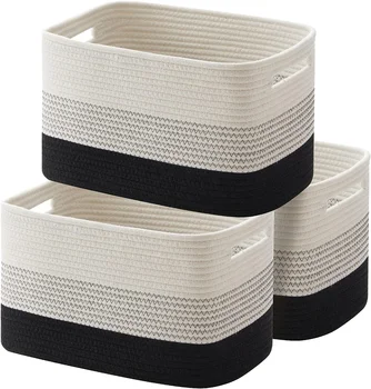 Wholesale Decorative Storage Woven Cotton Rope Basket for toy Towel Baskets for Bathroom - Pack of 3 storage basket
