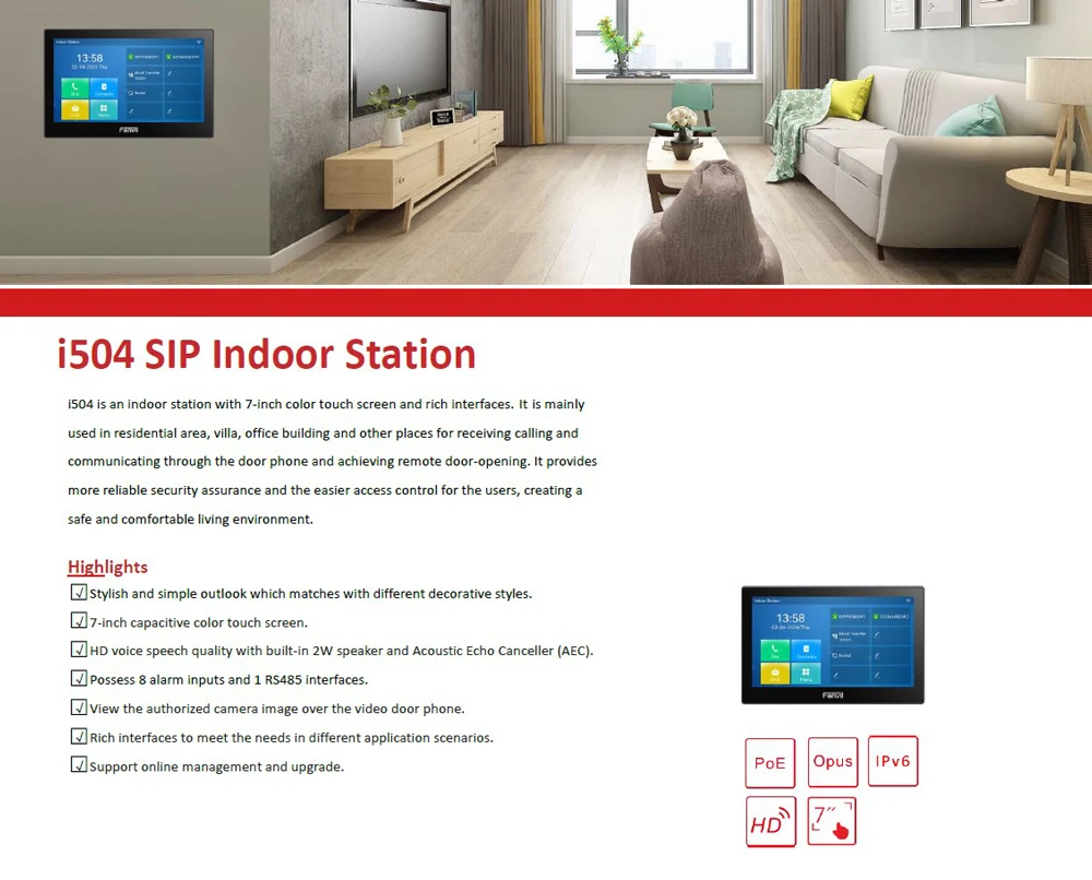 Fanvil SIP Indoor Station monitor, i504/i504W /i505/i505W/i506W/i507W  Optional