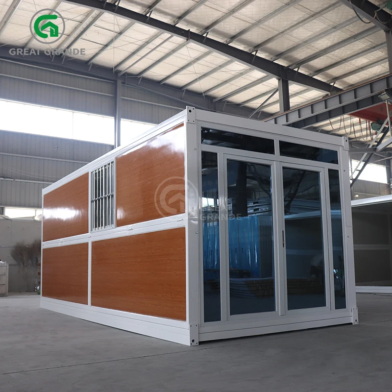 Grande Foldable Prefab House with Glass Door and Wood Color Mobile Homes House Homes Ready To Live