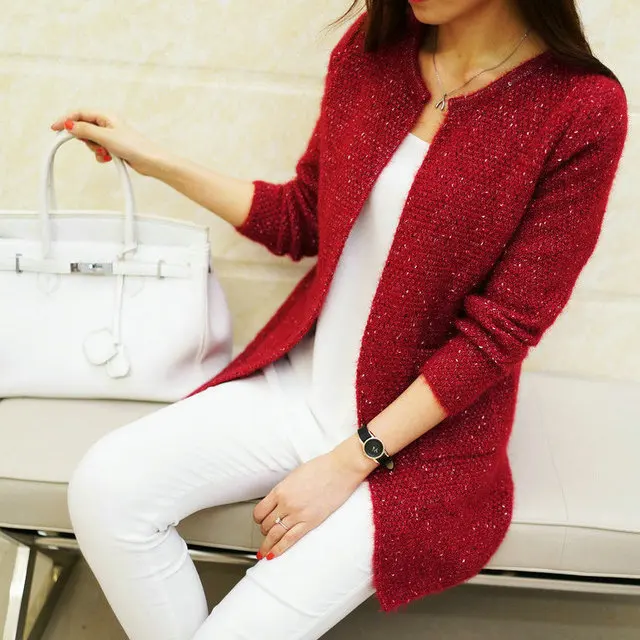 Cardigan Sweater Donna,Cardigan Lungo Lavorato A Maglia Grosso Da Donna Temperamento Tinta Unita Grigio Cavo Jacquard Maglioni Cardigan Manica Lunga