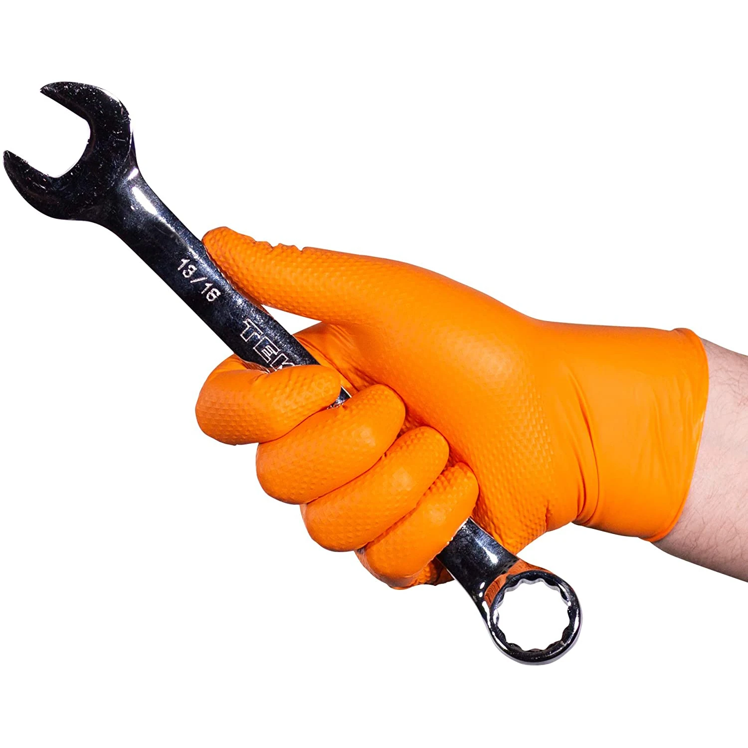 Резиновые захваты. Резиновый механик. Orange Disposable Gloves. Wearing Orange Gloves.