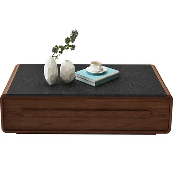 Hot Sale wholesale Design Black Marble Top coffee tables Square Wooden 2 Drawers marble Coffee Table vintage with storage