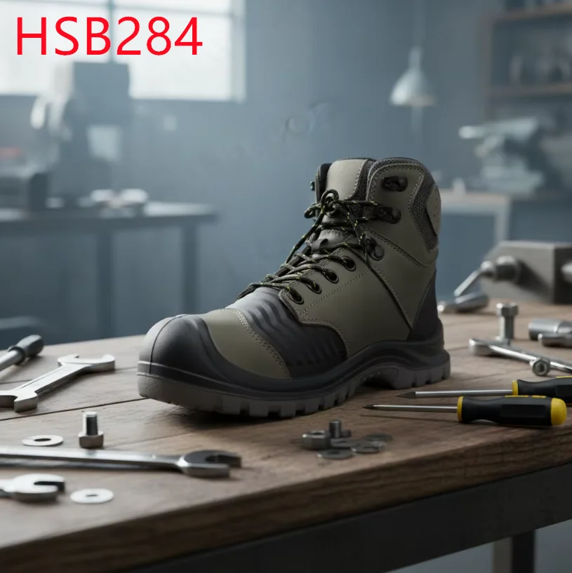 HWH, Ağır sənaye üçün ən yaxşı keyfiyyətli nubuk deri iş botları, metallurgiya mağazası üçün zərbəyə və deldirməyə qarşı təhlükəsizlik iş ayaqqabıları HSB284