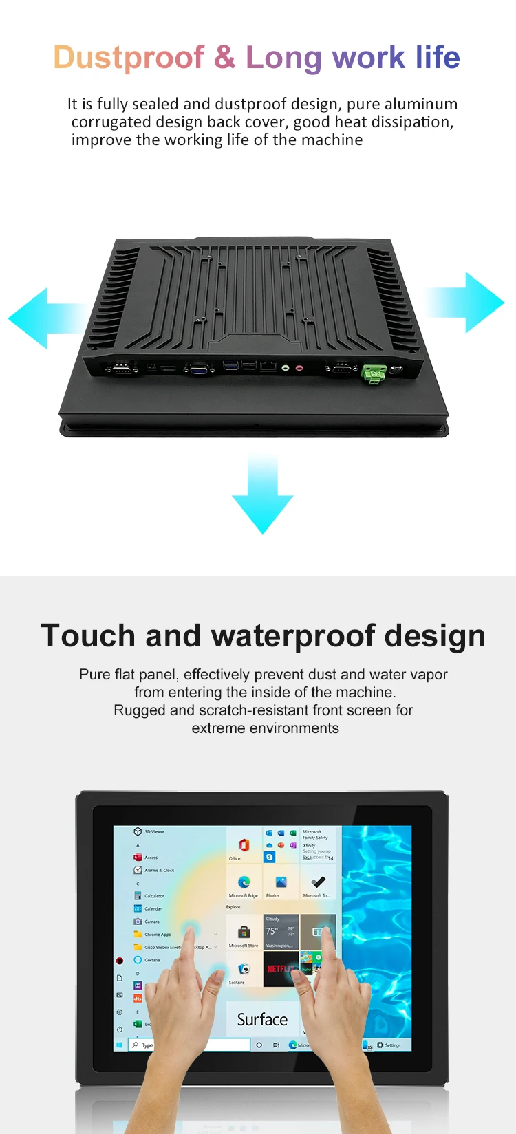 15 " Industrial Touchscreen All-in-One PC J9001 Win10/11/Ubuntu Wide Temp Dustproof 4G+128G SSD Fanless for Factory/Automation