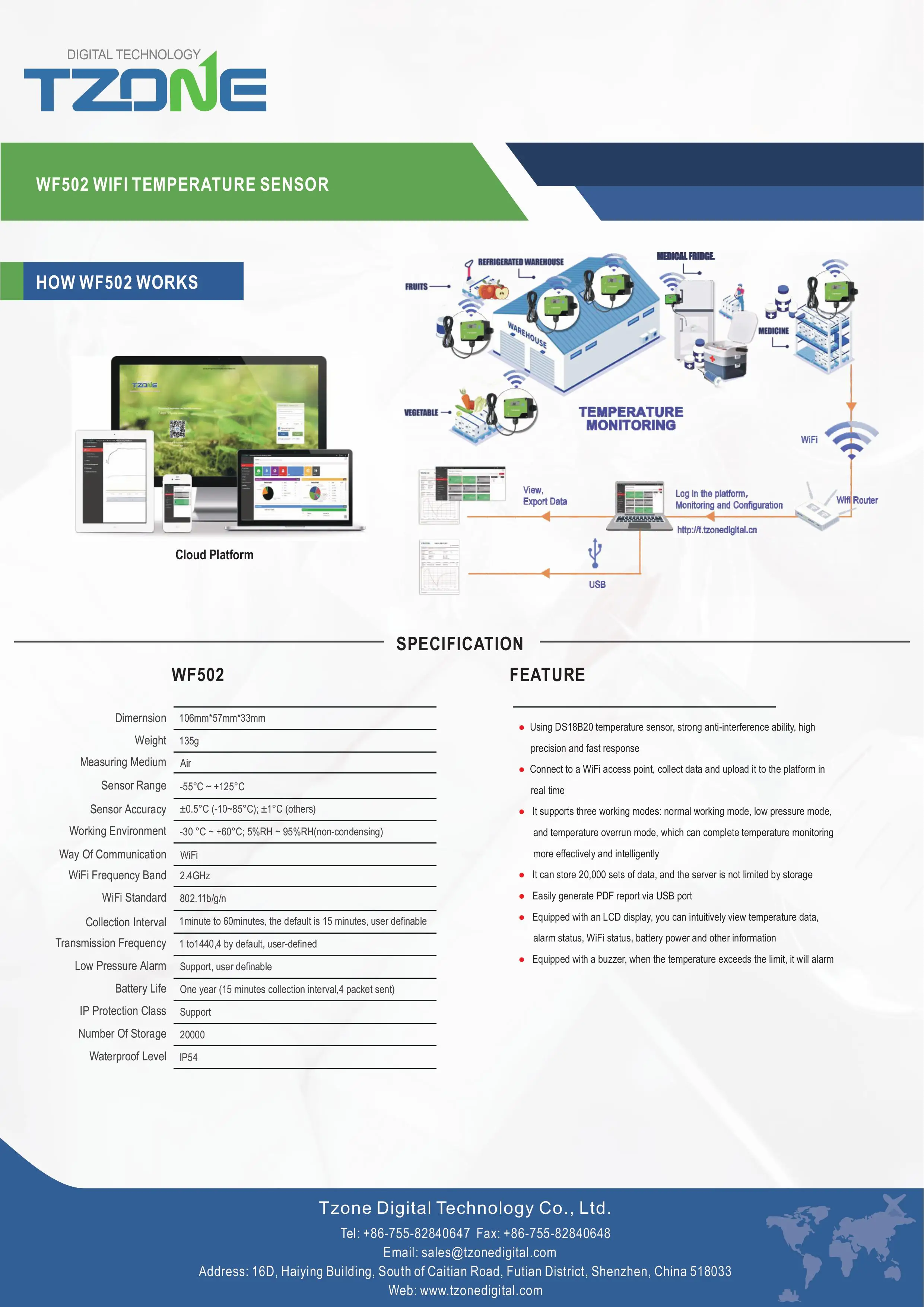 WF502B Wireless Temperature Humidity Data Logger Monitor