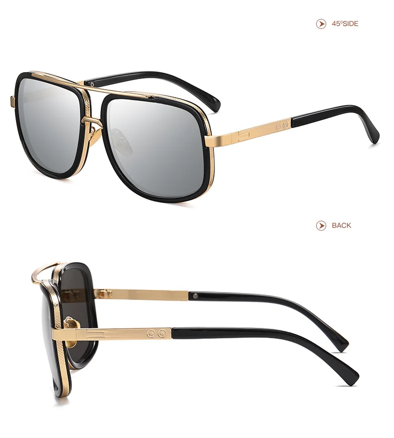 Metal Classic Glasses Design Sun Glasses Square Pilot Style Rivets