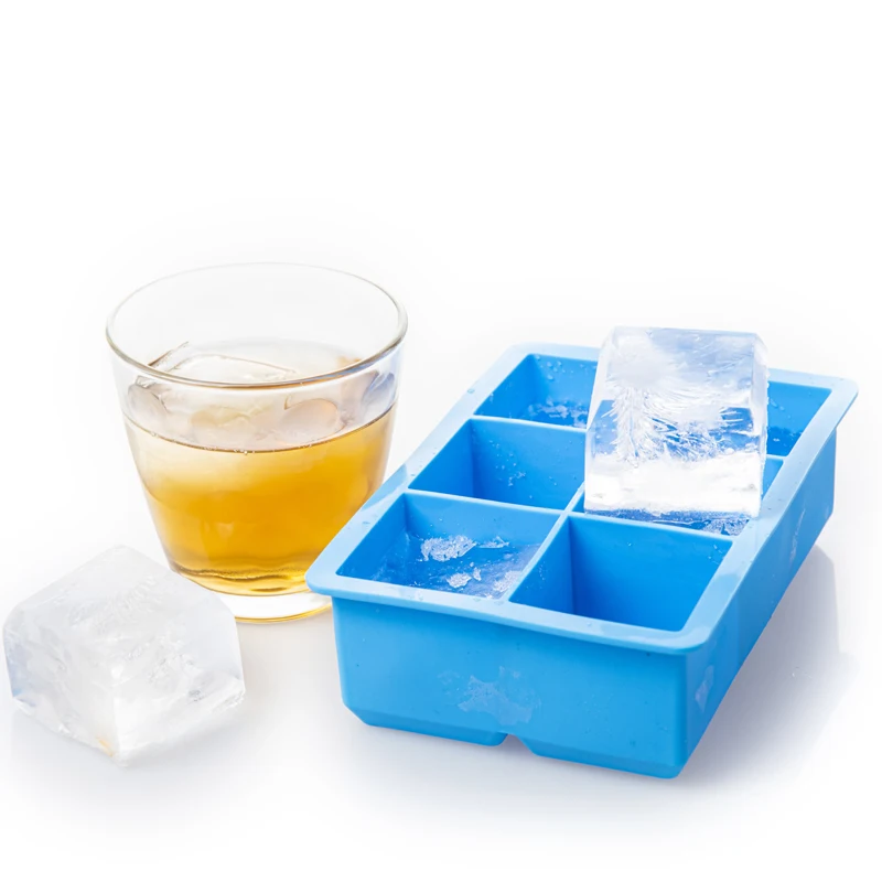 6 Giant Eco-Friendly Silicone Ice Cube & Ice Cream Tray Set - Personalized Safe Kitchen Tool with Cone Holder