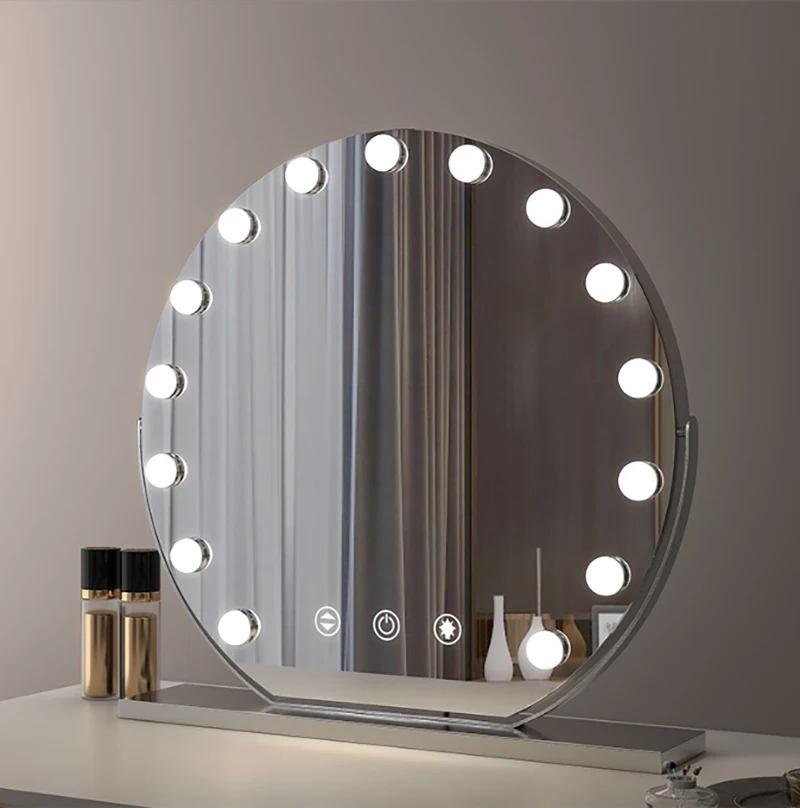 Smart Round Makeup Mirror with 14 Light Bulbs and LED Vanity Mirror for Modern Dressing Room 0