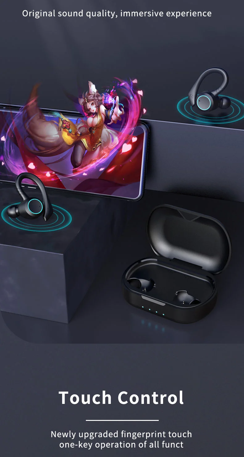 Wireless Earbuds Wireless Headphones Charging Case Sports Ear buds with Earhook Deep Bass IPX7 Waterproof Over-Ear Earphones