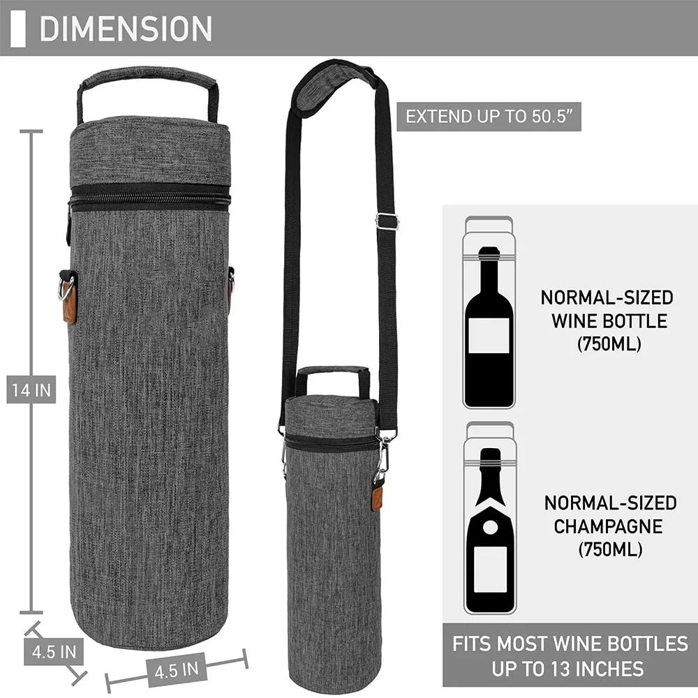 Custom Portable Single Bottle Wine Tote Cooler Bag With Shoulder Strap