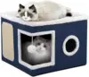 Rough burlap rectangular cat bed-navy blue-414132