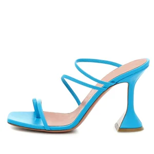 New Design Ladies Summer Toe Ring Thong High Heel Sandals Square Toe Strappy Flip Flops Heels Evening Party Women Shoes Mules